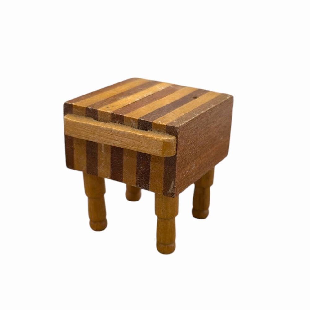 Vintage Dollhouse Miniature Wood Butcher Block Table 1:12 Scale Made in Taiwan